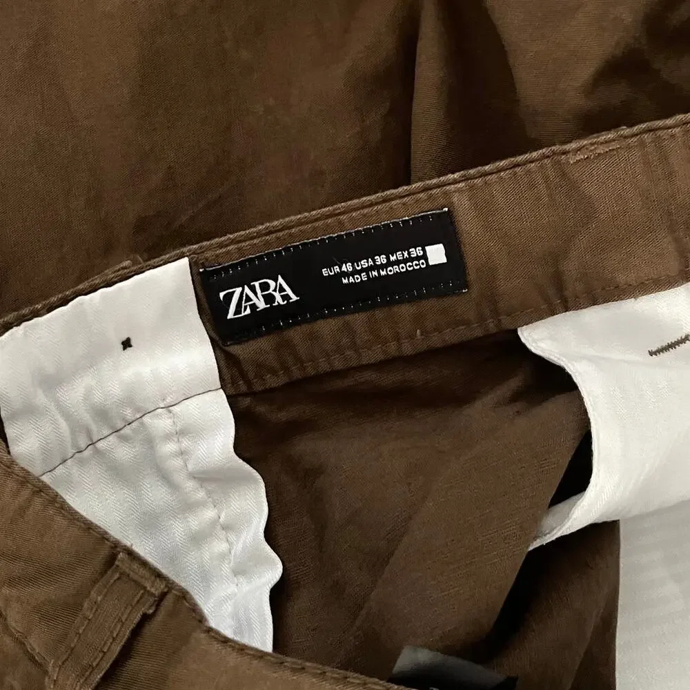 Zara Mens 36 Chino Pants Brown Mid Rise Regular Fit Pockets Casual Minimalist